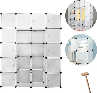 Produktbild von Aopunly 20 Boxen DIY Regalsystem Kleiderschrank Garderobenschrank Schrank Steckregal 142x37x180cm Weiß