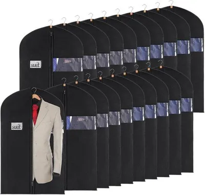 Produktbild von Ibenzoa® Kleiderhüllen 20er-Set, Vliesstoff, Schwarz, 60 x 100 cm – atmungsaktiv & staubschützend für Anzüge, Kleider, Mäntel mit Reißverschluss
