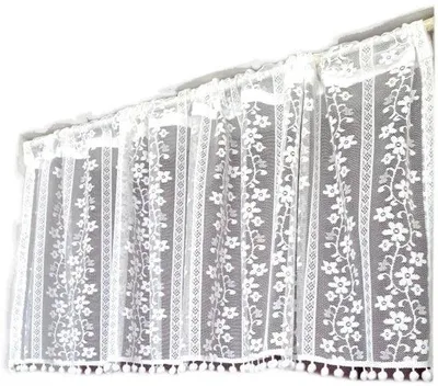 Productafbeelding van Ibenzoa® katoenen landhuisgordijn met geborduurd kant (Mandala) – semi-transparant, beige, 150 x 20 cm