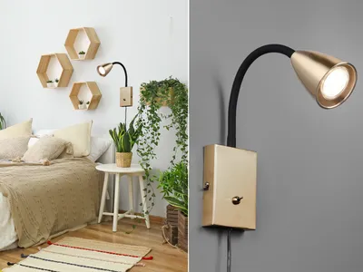 Produktbild von Flexible LED Leselampe, Wandleuchte mit & ohne Schalter Messing matt, Bettlampen