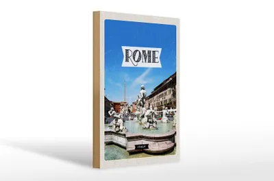 Produktbild von Holzschild Reise 20x30cm Rom Italien Brunnen Skulptur Urlaub