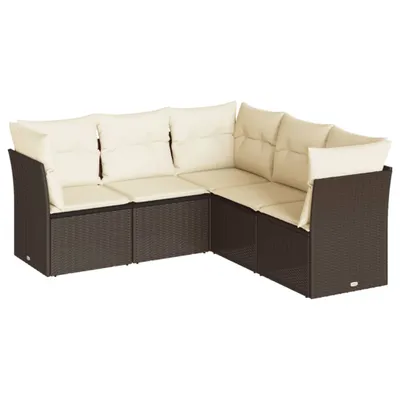 Produktbild von vidaXL 5-tlg. Garten-Sofagarnitur mit Kissen Braun Poly Rattan