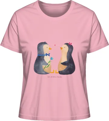 Produktbild von Mr. & Mrs. Panda Damen T-Shirt Pinguin Pärchen Größe L - Baumwolle Pink - Geschenk, Shirt Mit Spruch, Jahrestag, Oberteil, Kurzarmshirt, Verknallt, Liebe, Hochzeitstag