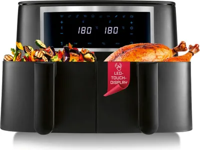 GOURMETmaxx Heißluft-Fritteuse Doppelkorb 2x 4l 2600W schwarz matt/Edelstahl