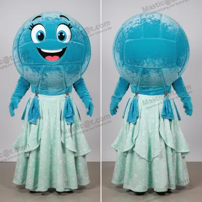 Image de Mascotte MASTICOT en peluche cyan de ballon de volley-ball
