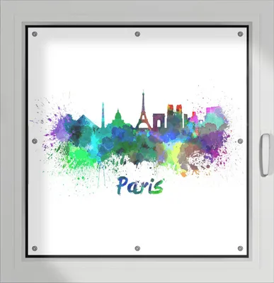 Produktbild von Wallario Lichtschutzbild, Dekorativer Sichtschutz Sonnenschutz 96 x 93 cm mit Motiv: Städte als Aquarell - Skyline von Paris - Verdunklung ohne Bohren