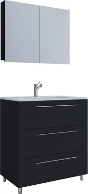 Immagine prodotto di 3 pz. lavabo lavabo | lavabo larghezza 60 cm | set di mobili da bagno in piedi con armadio a specchio a tre cassetti | Badinos