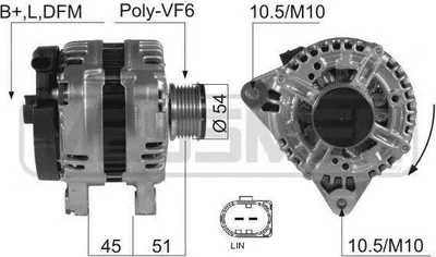 Obrázok produktu pre ERA 210427A Alternátor LiMa 150 A, 14 V pre FORD MONDEO IV Turnier (BA7), MONDEO IV (BA7), MONDEO IV sedan (BA7) a VOLVO V70 III (135)