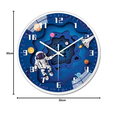 Produktbild von Wanduhr Kinder (Astronaut) - Lautlose Kinderwanduhr - Wanduhr für Jungen und Mädchen - ohne tickgeräusche, Ø 30 cm, schönes deko für kinderzimmer