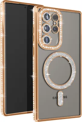 Immagine prodotto di Avizar, custodia diamantata per Samsung S24 Ultra - protezione MagSafe con bordo in strass, oro