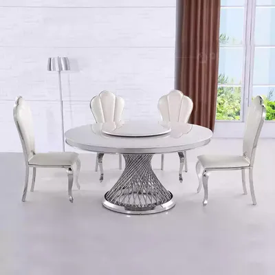 Produktbild von Designer Weiß Rundtisch Edelstahl Tisch Stilvolle Esszimmer Möbel JVmoebel