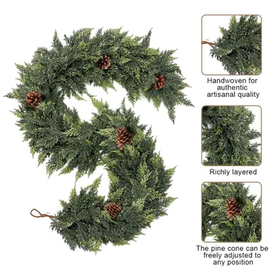 Image de 1.8m de décoration de Noël Cèdre artificiel Guirlande de Noël & 7 pommes de pin