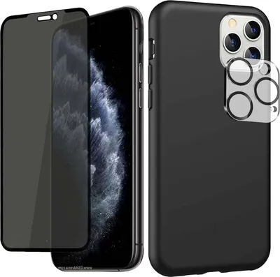 Produktbild von Kompletní ochrana pro váš iPhone: průhledné pouzdro a ochranná fólie v sadě – Schwarz+ 3D Privacy/ Sichtschutzglas+ Kameraschutz / iPhone 16 Pro Max