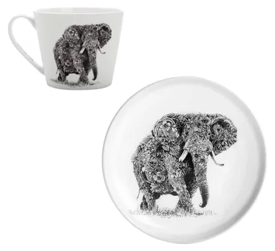 Produktbild von Maxwell & Williams Marini Ferlazzo Becher und Teller Afrikanischer Elefant aus Bone China Porzellan