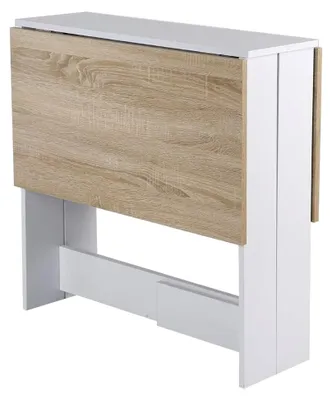 Produktbild von Esstisch, Klapptisch mit Rollen, Schreibtisch, Beistelltisch, Tisch mit Ablagefläche für Esszimmer, Holz, 103 x 76 x 73,4 cm (Weiß + Eichenfarbe)