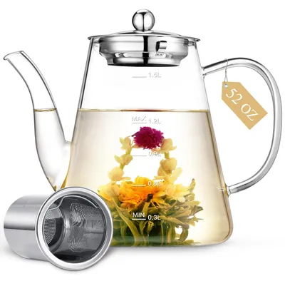 Gläserne Teekanne 1500 ml mit Teesieb, Borosilikatglas