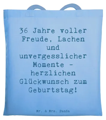 Produktbild von Mr. & Mrs. Panda Uni Tasche Spruch 36. Geburtstag - Sky Blue - Geschenk, festivaltasche, Freude, Schultasche, zauberhaft, Feiern, Tote Bag, Happy Birthday, Glückwunsch