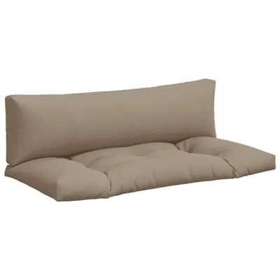 A taupe colored cushion set for a pallet sofa, shown on a white background.