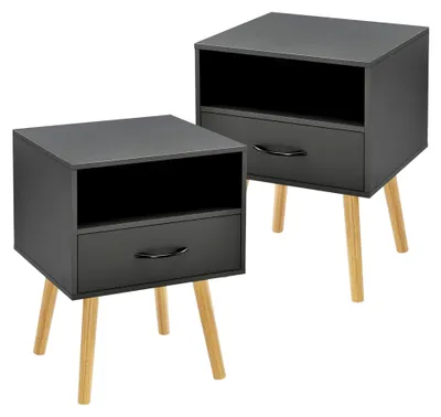 Produktbild von Beistelltisch 2er Set Gävle Wohnzimmertisch 57 x 42 x 40 cm Nachttisch mit Schublade Sofatisch Nebentisch Kaffeetisch mit Ablagefach Dunkelgrau