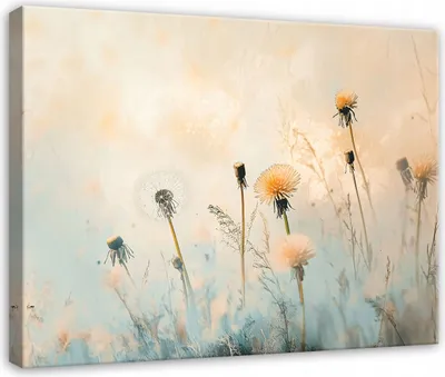 Produktbild von Leinwandbild - Bilder Blumen Wiese Beige - 100x70 cm - Leinwandbilder Wandbild XXL Wanddekoration Design Wohnzimmer Schlafzimmer Flur Büro Küche