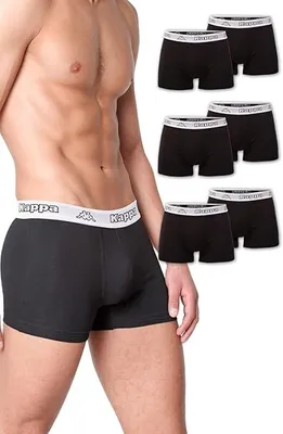 Produktbild von Kappa Herren Boxershorts 6er Pack | 95% Baumwolle | Klimaregulierend & Faltenfrei | Schwarz mit weißem Bund | Größe L