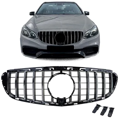 Image de Calandre avant noire brillante chromée pour Mercedes-Benz Classe E W212 / S212, modèle restylé 2013-2016