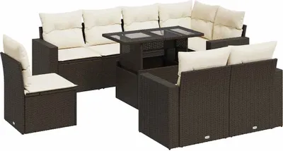 Produktbild von vidaXL 9-tlg. Garten-Sofagarnitur mit Kissen Braun Poly Rattan