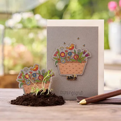 Produktbild von Osterkarte Frühlingsgruß Klappkarte - Grußkarte Postkarte - pflanzbare Karte