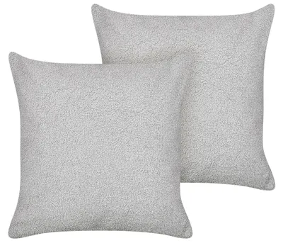 Produktbild von BELIANI Dekokissen 2er Set Grau Bouclé Quadratisch 45x45 cm Bezug mit Füllung Reißverschluss Einfarbig Modern Wohnzimmer Schlafzimmer Sofakissen
