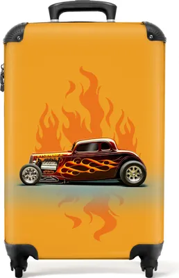 Produktbild von NoBoringSuitcases.com® Koffer Handgepäck Trolley Rollkoffer Kleine Reisekoffer mit 4 Rollen - Auto - Flammen - Rot - Vintage - Cabin Size < 55x40x23 cm & 55x40x20 cm - Fotokoffer - Kabinenkoffer - BoardgepäckHandgepäck Koffer 55x35x20 cm, 36L,