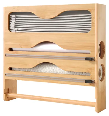 Wandrollenhalter 4-in-1 aus Bambus, 33x34,5x7 cm