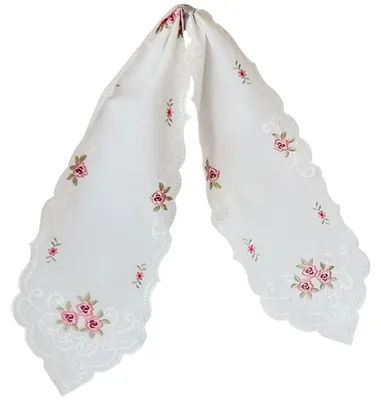 Immagine prodotto di Runner da tavola MARGIT ricamo motivo rose nastro poliestere bianco 25 x 160 cm