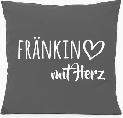 Produktbild von Huuraa Kissen Fränkin mit Herz 40x40cm mit Füllung Steel Grey Baumwolle Dekokissen Geschenkidee