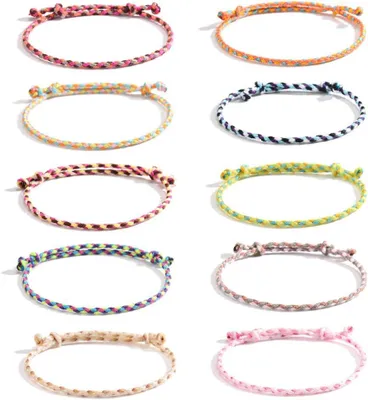 Produktbild von Armbänder handgefertigt, 10 Stück, bunt, verstellbar, Freundschaftsarmbänder für Frauen
