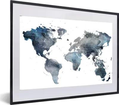 Produktbild von MuchoWow® MuchoWow® Gerahmtes Poster Weltkarte - Aquarell - Abstrakt 60x40 cm - Poster mit zchwarzem Bilderrahmen - Schlafzimmer - Plakat in Rahmen - Drucken