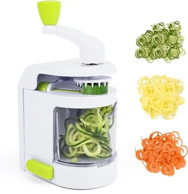 Zdjęcie produktu dla Spiralizator do warzyw, 4-w-1, do cukinii, spiralizator do makaronu spaghetti z pojemnikiem, wolny od BPA, obracarka do warzyw do marchwi, ogórków, dynii, cukinii i cebuli