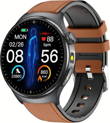 Image de INF Montre Connectée IP68 Étanche avec ECG, Fréquence Cardiaque et Oxygène Marron