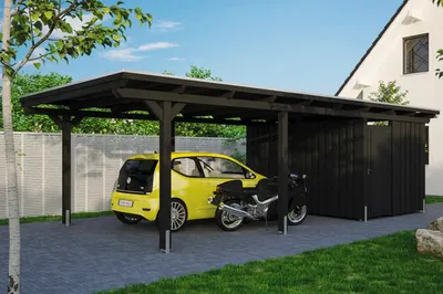 Produktbild von Einzelcarport SKAN HOLZ Emsland inkl. Pfostenanker, Abstellraum 404 x 846 cm anthrazit