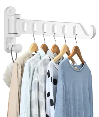 Produktbild von Klappbare Kleiderhaken, Wandhakenleiste, um 180° drehbare Kleiderhaken, Kleiderständer aus Aluminium, Wandhaken, Hakenleiste für Waschküche, Schlafzimmer, Badezimmer, Balkon, weiß