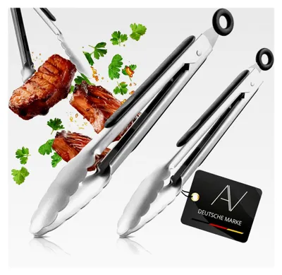 Produktbild von Grillzange Küchenzange aus Edelstahl 2er Set Silikon Zange Mehrzweckzange zum Kochen und Grillen - Schwarz