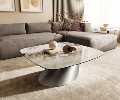 Produktbild von DELIFE Couchtisch Edge Boot 90x90 cm Keramik Minas Melange Conis Edelstahl gebürstet
