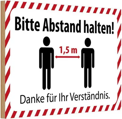 Produktbild von vianmo Holzschild 12x18 cm bitte Abstand halten 1.5 m Warnschild Hinweisschild