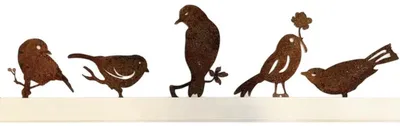 5 Metall-Vogel-Gartenornamente, rostig, Zaunaufsatz, Vogelsilhouette