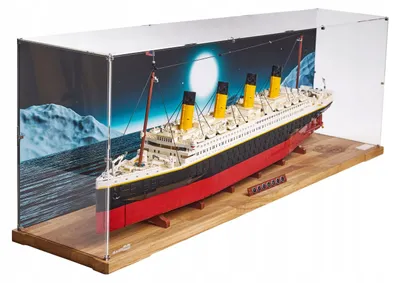 Image de Vitrine Blacked Brick XL en bois, avec fond 1, pour LEGO® 10294 Creator Expert – Titanic