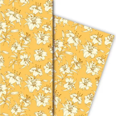 Produktbild von Exotisches Sommer Geschenkpapier mit Lilien, gelb - G8191, 32 x 48cm