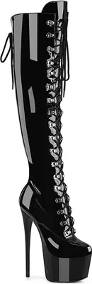 Produktbild von JUBILANT-3012 Pleaser Damen Stretch High Heels Plateauoverkneestiefel schwarz Lack