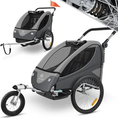 Produktbild von KESSER® Kinderanhänger Fahrradanhänger 360° Drehbar mit Federung 2in1 Joggerfunktion Kinderfahrradanhänger + 5-Punkt Gurt Jogger Fahrrad Anhänger für 1 bis 2 Kinder max. 40kg