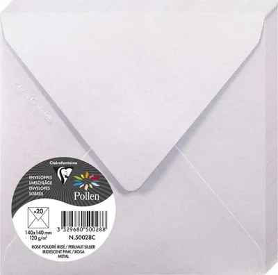 Image de Enveloppes Clairefontaine Pollen, rose nacré, 140 x 140 mm, lot de 20