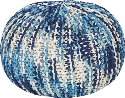 Zdjęcie produktu dla BELIANI Puf biało-niebieski bawełniany 50 x 35 cm okrągły dziergany pleciony