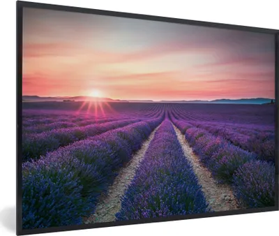 Produktbild von MuchoWow® Gerahmtes Poster Lavendel - Lila - Blumen - Himmel 90x60 cm - Poster mit Schwarzem Bilderrahmen Wandposter Rahmen Foto Bilder - Fotorahmen - Foto-Plakat